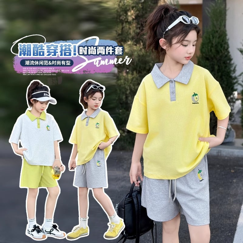 Girls Cartoon Apple Smiley Shorts Summer Set – Baby & Children's Outfits – Image 2