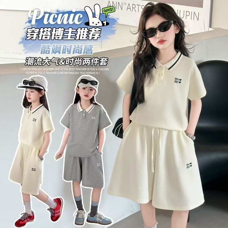 Girls Korean Lapel Shorts Two-Piece Summer Set – Baby & Children's Outfits – Image 2