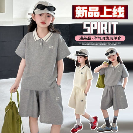 Girls Korean Lapel Shorts Two-Piece Summer Set – Baby & Children's Outfits – Image 3