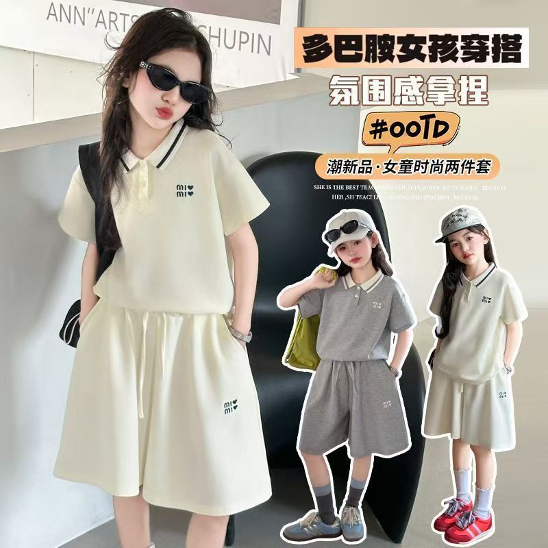 Girls Korean Lapel Shorts Two-Piece Summer Set – Baby & Children's Outfits – Image 4