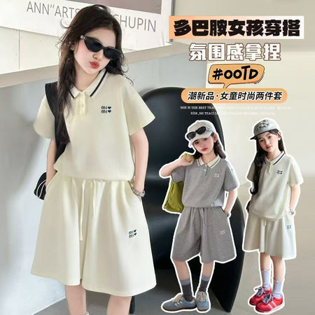 Girls Korean Lapel Shorts Two-Piece Summer Set – Baby & Children's Outfits – Image 4