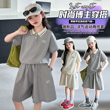 Girls Korean Lapel Shorts Two-Piece Summer Set – Baby & Children's Outfits – Image 5