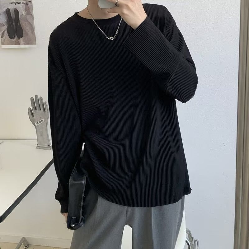Men’s Pleated Long Sleeve Summer T-Shirt – Loose Fit