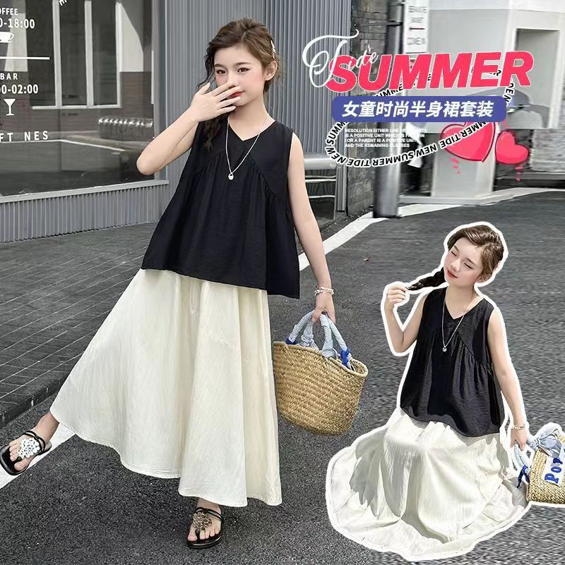 Girls V-Neck Fairy Skirt Two-Piece Summer Set – Baby & Children's Outfits – Image 3