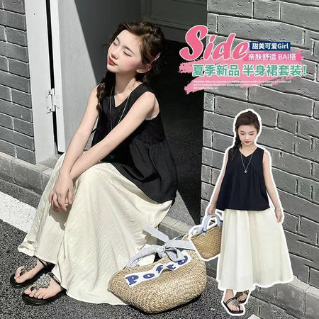 Girls V-Neck Fairy Skirt Two-Piece Summer Set – Baby & Children's Outfits – Image 4