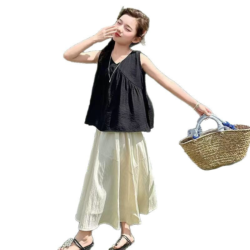 Girls V-Neck Fairy Skirt Two-Piece Summer Set – Baby & Children's Outfits – Image 5
