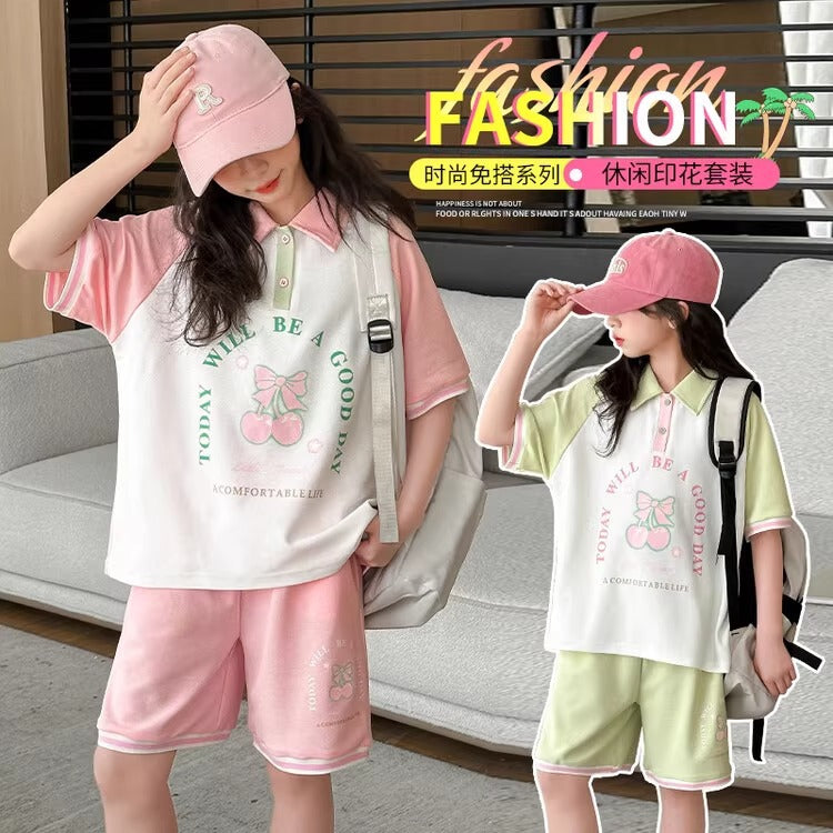 Girls Cartoon Polo Shorts Two-Piece Summer Set – Baby & Children's Outfits – Image 2