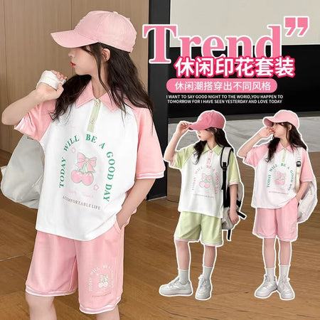 Girls Cartoon Polo Shorts Two-Piece Summer Set – Baby & Children's Outfits – Image 4