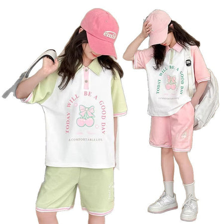 Girls Cartoon Polo Shorts Two-Piece Summer Set – Baby & Children's Outfits – Image 5