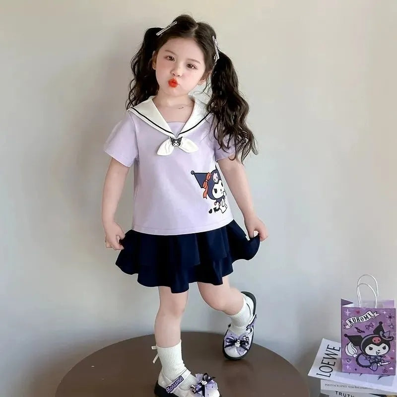 Girls Cartoon Pleated Skirt Two-Piece Summer Set – Baby & Children's Outfits – Image 1