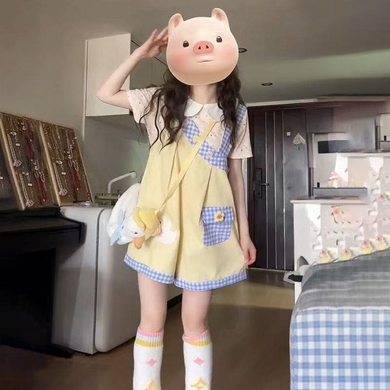 Girls Doll Collar Plaid Shorts Summer Set – Baby & Children's Outfits – Image 1