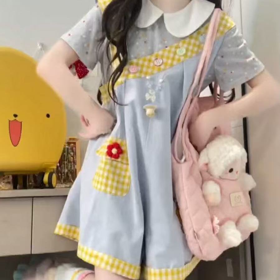 Girls Doll Collar Plaid Shorts Summer Set – Baby & Children's Outfits – Image 4