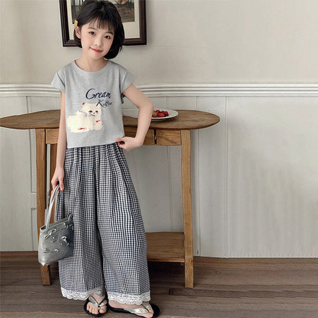 Girls Korean Plaid Wide-Leg Summer Set – Baby & Children's Outfits – Image 1