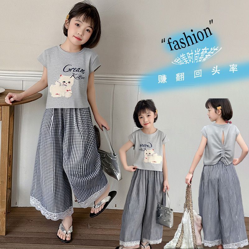 Girls Korean Plaid Wide-Leg Summer Set – Baby & Children's Outfits – Image 2