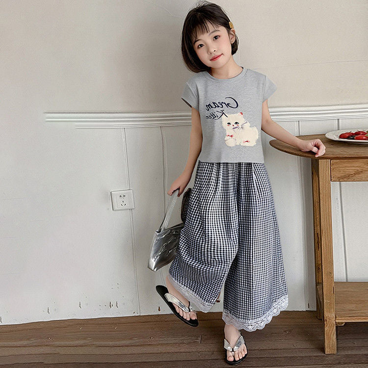 Girls Korean Plaid Wide-Leg Summer Set – Baby & Children's Outfits – Image 4