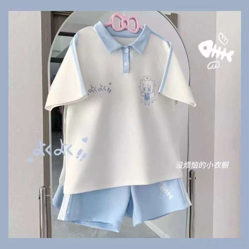 Girls Color-Block Cartoon Shorts Summer Set – Baby & Children's Outfits – Image 1
