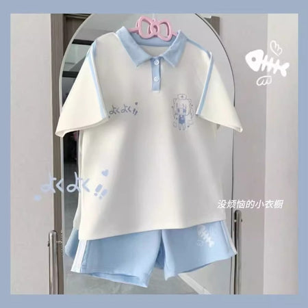 Girls Color-Block Cartoon Shorts Summer Set – Baby & Children's Outfits – Image 1