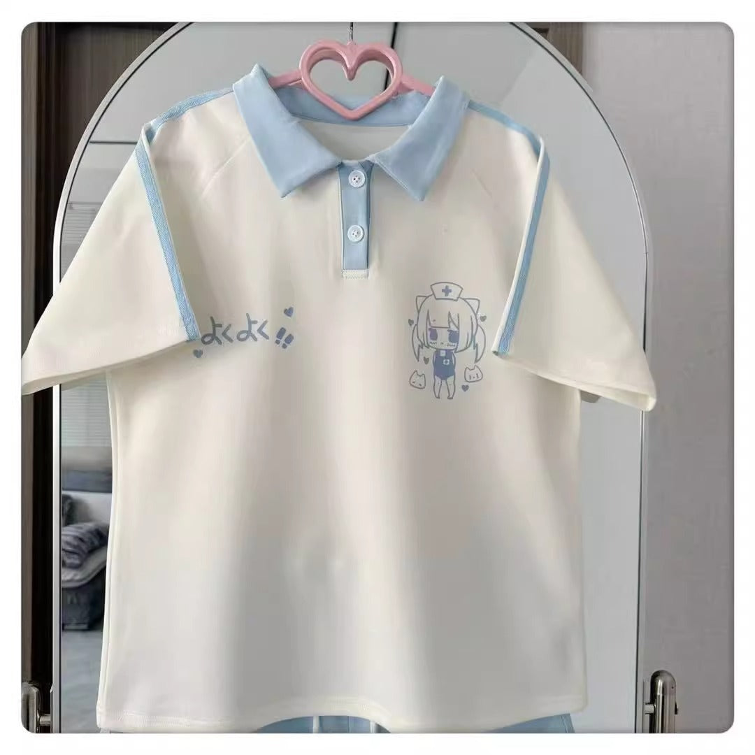 Girls Color-Block Cartoon Shorts Summer Set – Baby & Children's Outfits – Image 3