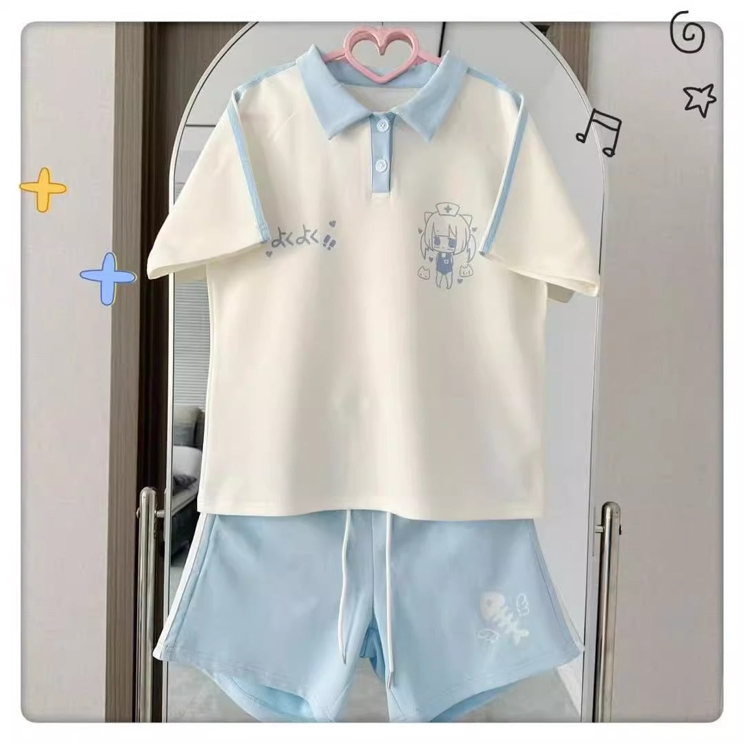 Girls Color-Block Cartoon Shorts Summer Set – Baby & Children's Outfits – Image 4