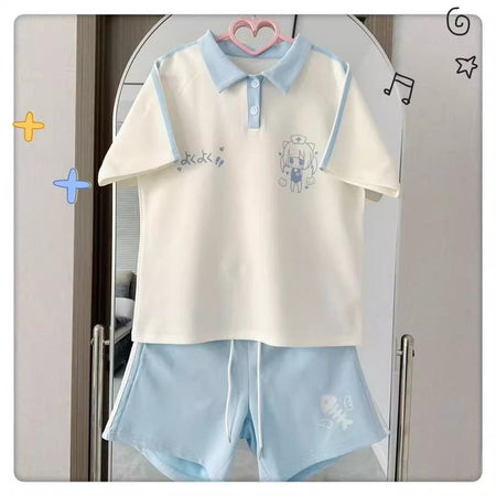 Girls Color-Block Cartoon Shorts Summer Set – Baby & Children's Outfits – Image 4
