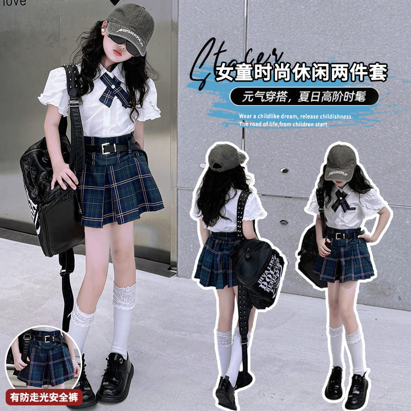Girls Korean JK Plaid Skirt Summer Set – Baby & Children's Outfits – Image 2