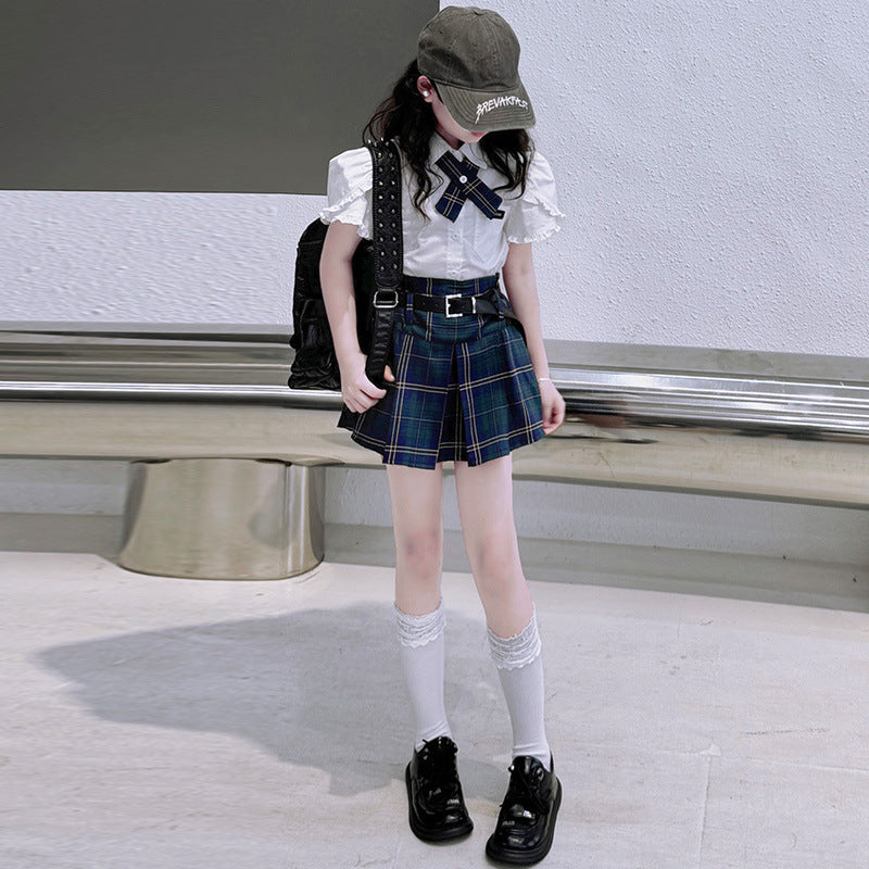 Girls Korean JK Plaid Skirt Summer Set – Baby & Children's Outfits – Image 1