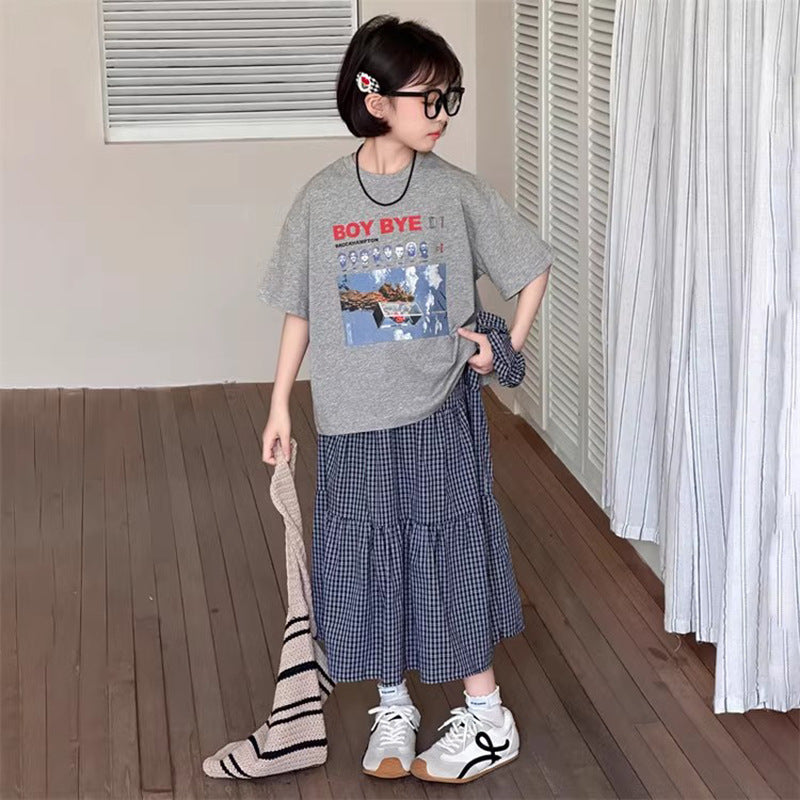 Girls Korean Plaid Skirt Two-Piece Summer Set – Baby & Children's Outfits – Image 2