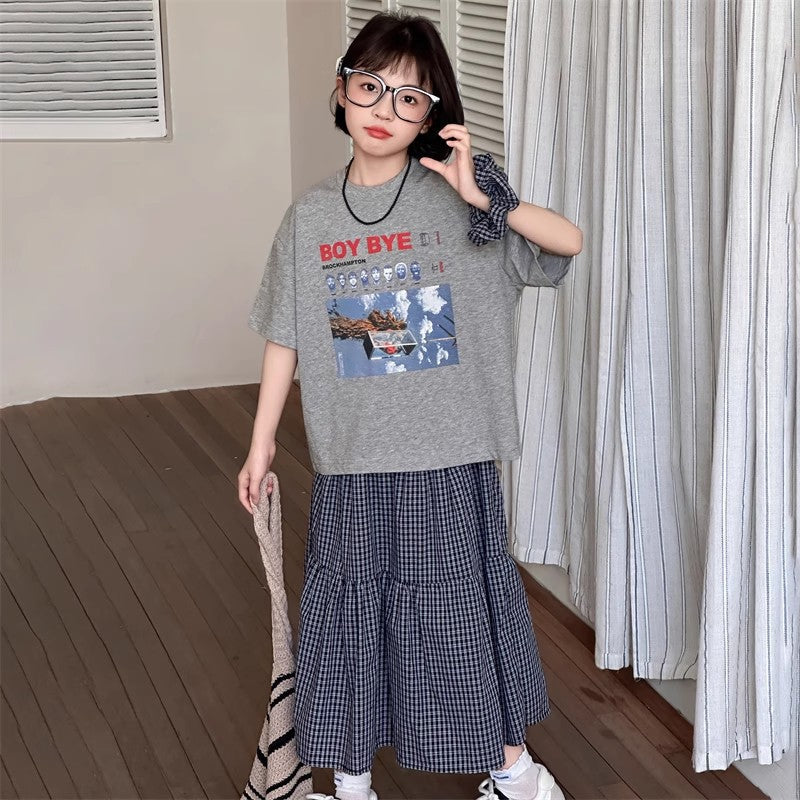 Girls Korean Plaid Skirt Two-Piece Summer Set – Baby & Children's Outfits – Image 3