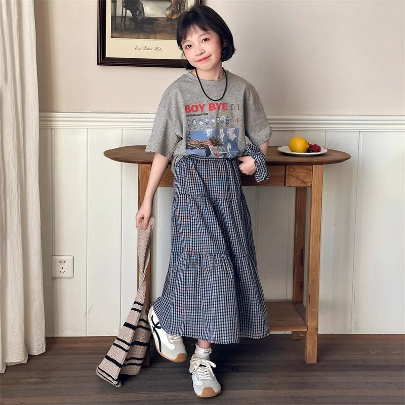 Girls Korean Plaid Skirt Two-Piece Summer Set – Baby & Children's Outfits – Image 4
