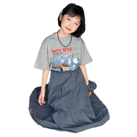 Girls Korean Plaid Skirt Two-Piece Summer Set – Baby & Children's Outfits – Image 5