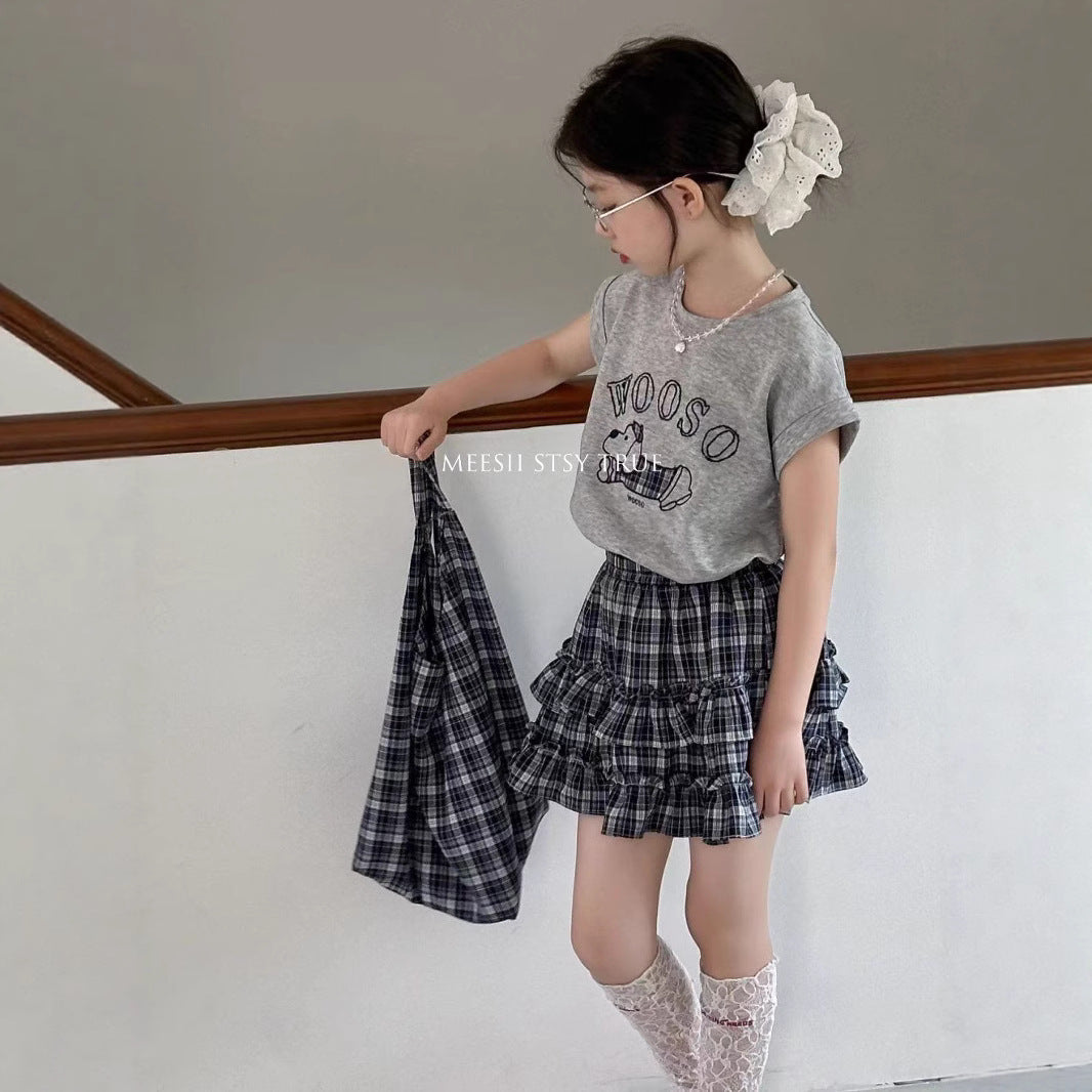 Girls Puppy Cartoon Plaid Skirt Summer Set – Baby & Children's Outfits – Image 4