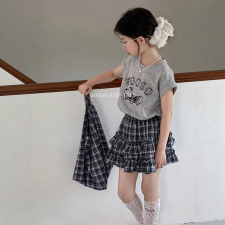 Girls Puppy Cartoon Plaid Skirt Summer Set – Baby & Children's Outfits – Image 4