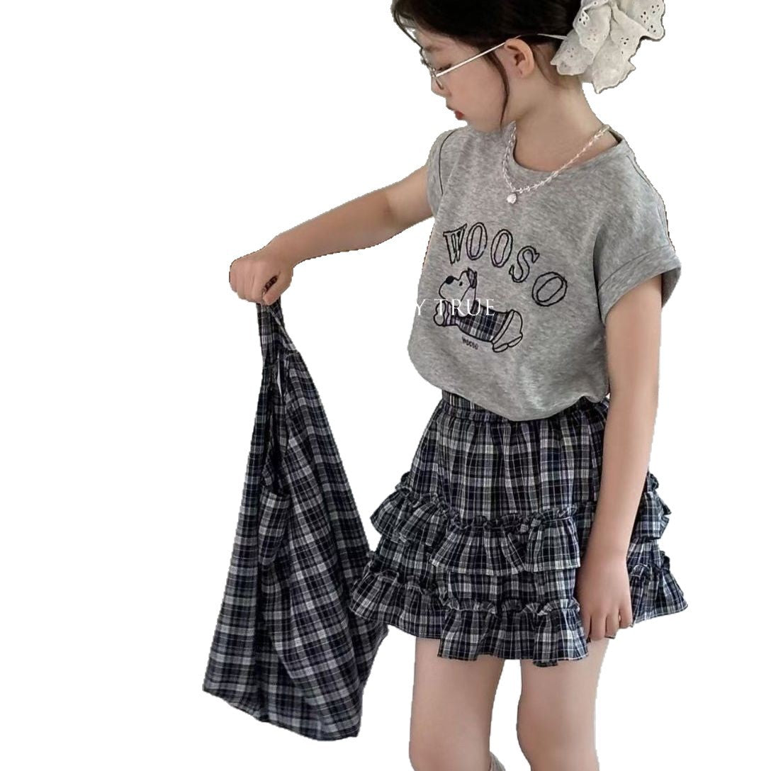 Girls Puppy Cartoon Plaid Skirt Summer Set – Baby & Children's Outfits – Image 5