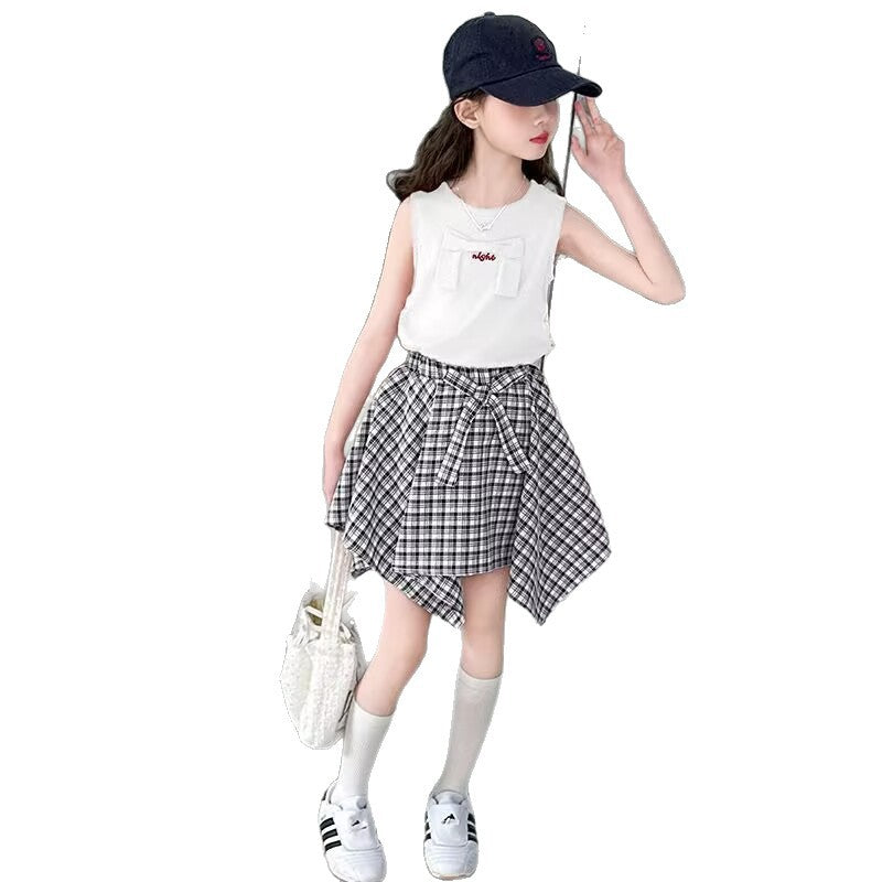 Girls Color-Block Plaid Skirt Summer Set – Baby & Children's Outfits – Image 5