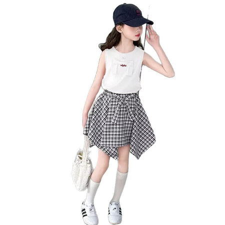 Girls Color-Block Plaid Skirt Summer Set – Baby & Children's Outfits – Image 5