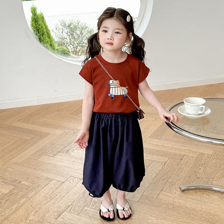 Girls Cartoon Dog Striped Pants Summer Set – Baby & Children's Outfits – Image 2