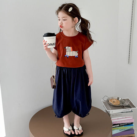 Girls Cartoon Dog Striped Pants Summer Set – Baby & Children's Outfits – Image 3
