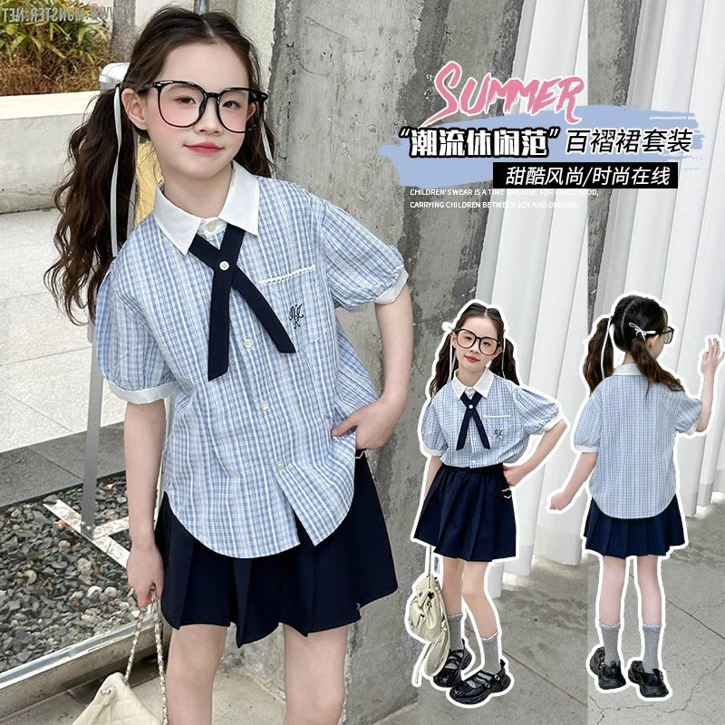 Girls College Style Striped Skirt Summer Set – Baby & Children's Outfits – Image 2
