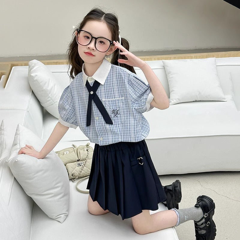 Girls College Style Striped Skirt Summer Set – Baby & Children's Outfits – Image 1