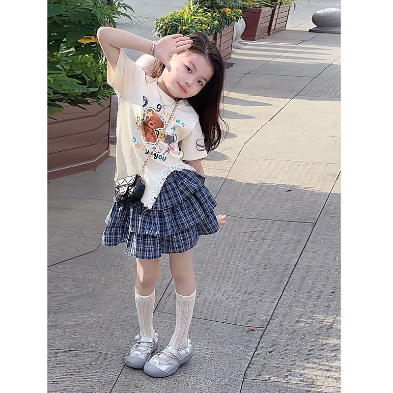 Girls Korean Lace Cake Skirt Summer Set – Baby & Children's Outfits – Image 1