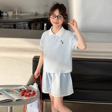 Girls Korean Polo Shorts Summer Two-Piece Set – Baby & Children's Outfits – Image 2