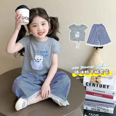 Girls Korean Plaid Wide-Leg Summer Set – Baby & Children's Outfits – Image 2