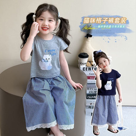 Girls Korean Plaid Wide-Leg Summer Set – Baby & Children's Outfits – Image 3