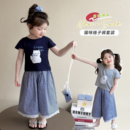 Girls Korean Plaid Wide-Leg Summer Set – Baby & Children's Outfits – Image 4