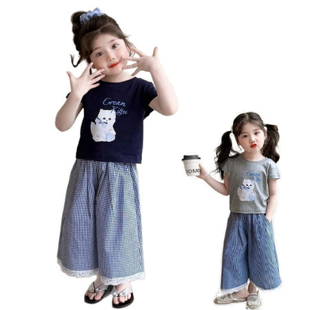 Girls Korean Plaid Wide-Leg Summer Set – Baby & Children's Outfits – Image 5