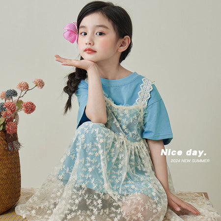 Girls Lace Princess Two-Piece Summer Dress Set – Baby & Children's Outfits – Image 1