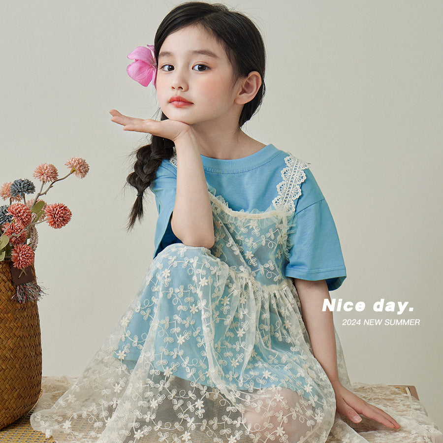 Girls Lace Princess Two-Piece Summer Dress Set – Baby & Children's Outfits – Image 1