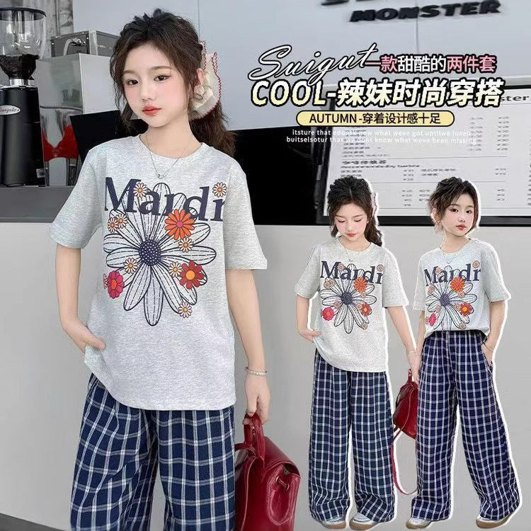 Girls Korean Plaid Pants Summer Two-Piece Set – Baby & Children's Outfits – Image 2