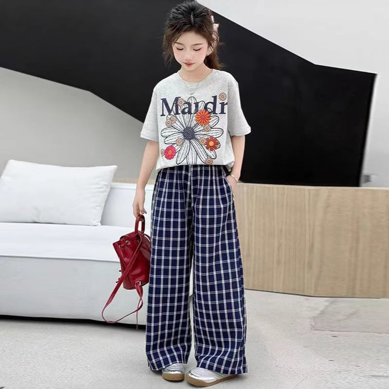 Girls Korean Plaid Pants Summer Two-Piece Set – Baby & Children's Outfits – Image 4