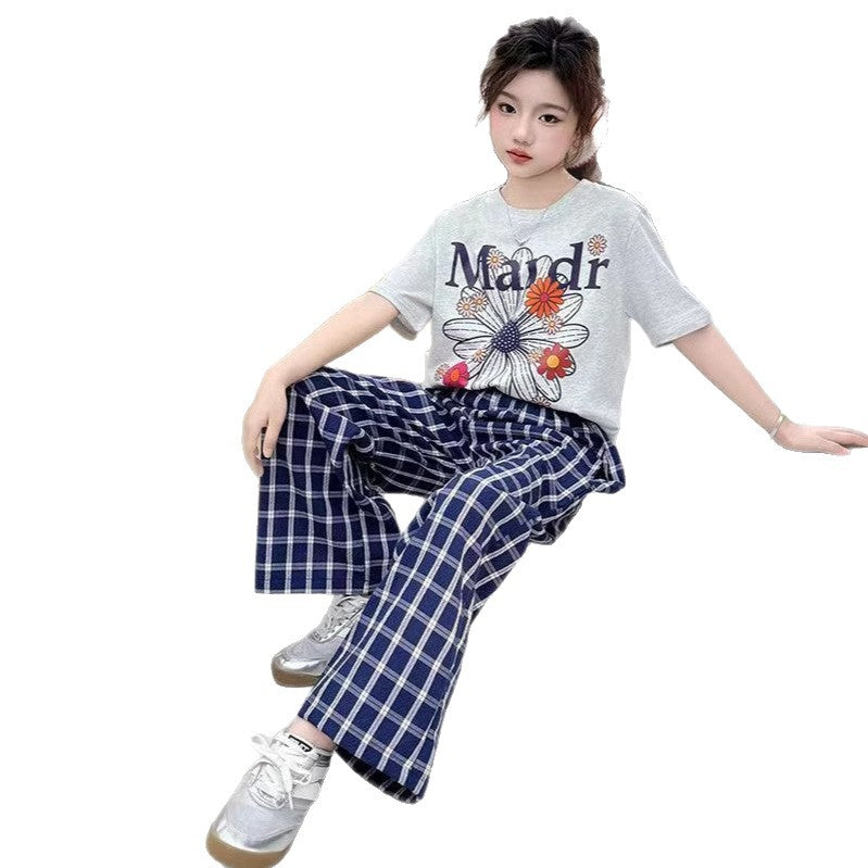 Girls Korean Plaid Pants Summer Two-Piece Set – Baby & Children's Outfits – Image 5